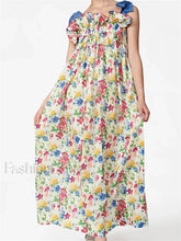 Ruched Ruffle Tie Strap Maxi Dress white / S