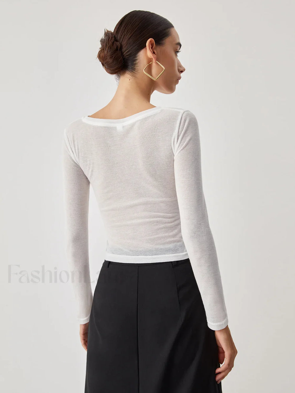 Ruched Semi Sheer Graceful Long Sleeve Shirt T Shirts