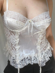 Ruffle Lace Graceful Patchwork Cami Top Tank Tops & Camis