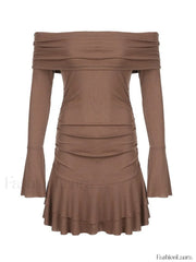 Ruffle Off Shoulder Ribbed Mini Dress Mini Dresses
