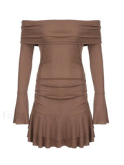 Ruffle Off Shoulder Ribbed Mini Dress Mini Dresses