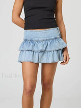Ruffled Denim Mini Skirt