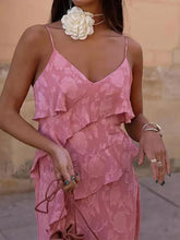 Ruffled Jacquard Split Maxi Dress