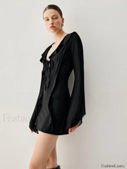 Ruffled Long Sleeve Trendy Tie Patchwork Short Dress Dresses