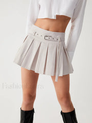 Runway Belted Graceful Pleat Mini Skirt Skirts