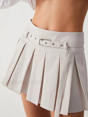 Runway Belted Graceful Pleat Mini Skirt Skirts