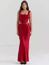 Satin Backless Skirt Maxi Dress Red / Xs