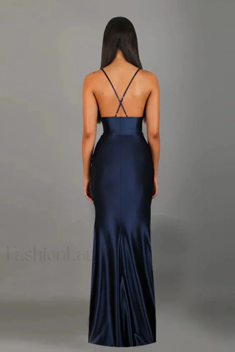 Satin V Neck Waist Split Halter Suspender Maxi Dress