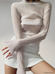 See Through Graceful Mesh Textured Shirt T Shirts