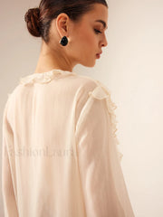 Semi Sheer Ruffle Chiffon Breasted Blouse Blouses