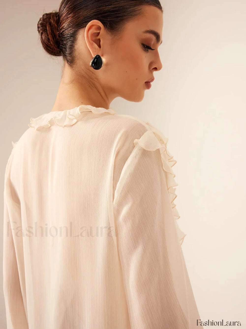 Semi Sheer Ruffle Chiffon Breasted Blouse Blouses