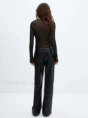 Semi sheer Sequined Polka Dot Modern Long Sleeve Mesh Shirt T Shirts