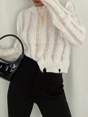 Semi Sheer Snowflake Crochet Knit Shirt Knit Tops