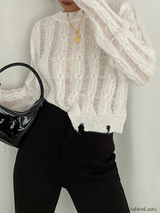 Semi Sheer Snowflake Crochet Knit Shirt Knit Tops