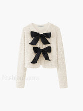 Sequined Velvet Bowknot Decor Jacket Beige / XS Jackets