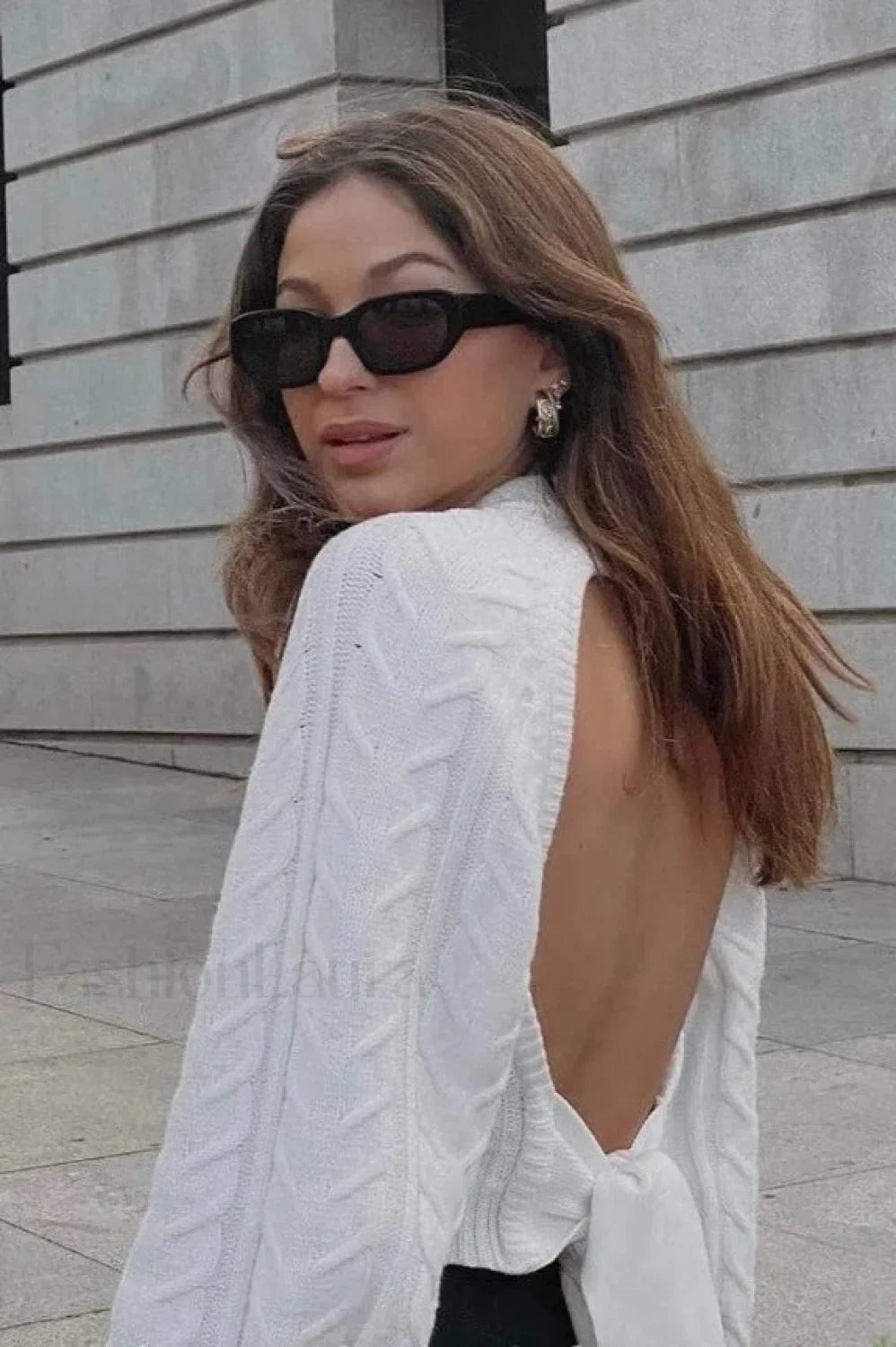 Sexy Backless Tie Knit Sweater Off-white / S