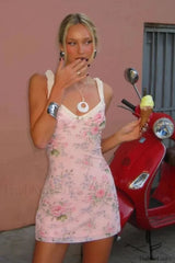 Sexy Floral Strappy Slim Backless Mini Dress Suit color / S