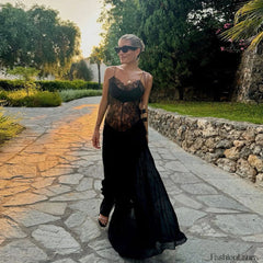 Sexy Perspective High Waist Slim Fit Strappy Two Piece Maxi Dress