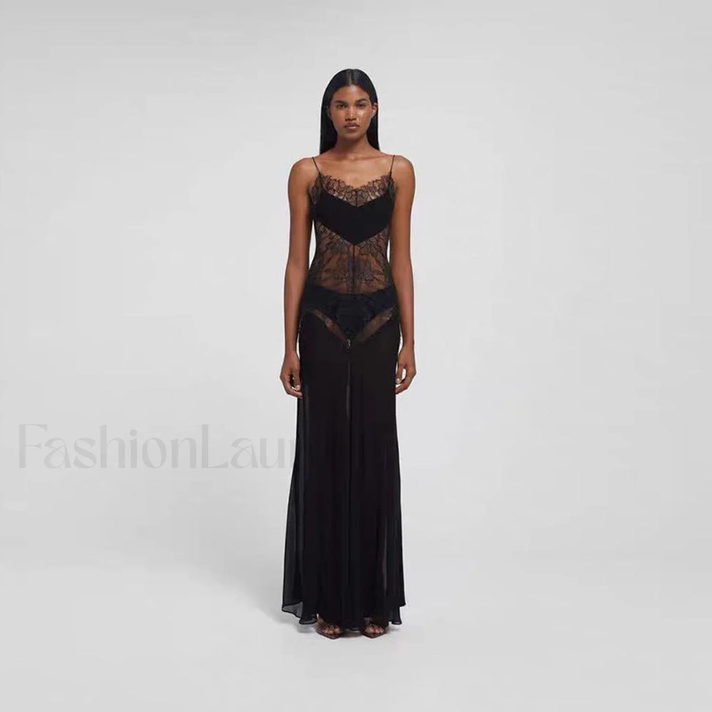 Sexy Perspective High Waist Slim Fit Strappy Two Piece Maxi Dress
