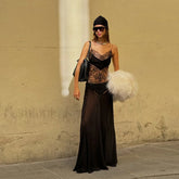 Sexy Perspective High Waist Slim Fit Strappy Two Piece Maxi Dress Black / S