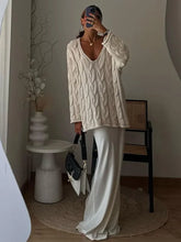 Sexy Solid Off Shoulder Deep V Neck Knitted Long Sleeve Women’s Pullover Sweater Sweaters L