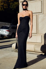 Sexy Strapless Sequin Maxi Dress Black / S