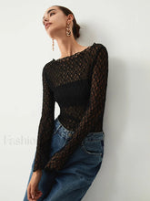 Sheer Floral Graceful Long Sleeve Top Black / XS T Shirts