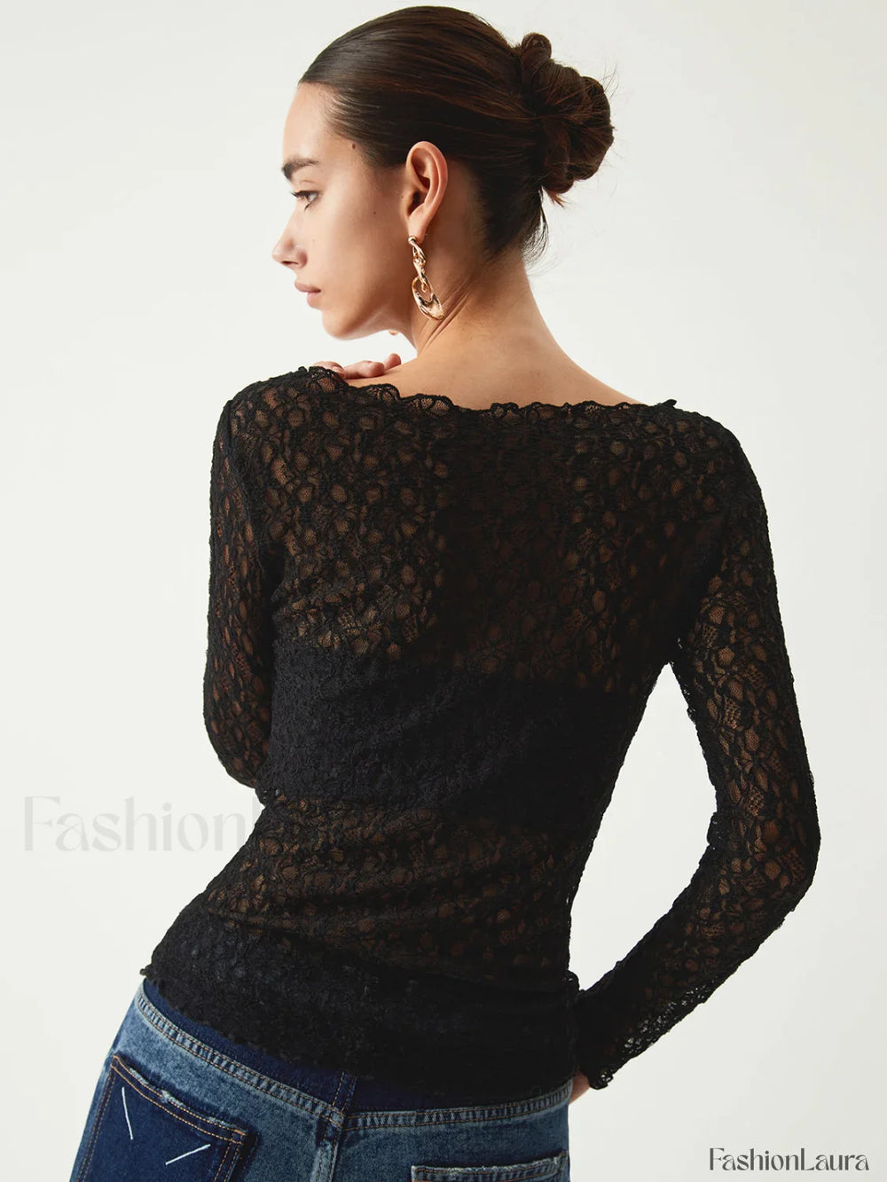 Sheer Floral Graceful Long Sleeve Top T Shirts