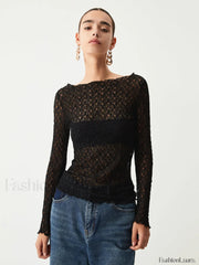 Sheer Floral Graceful Long Sleeve Top T Shirts