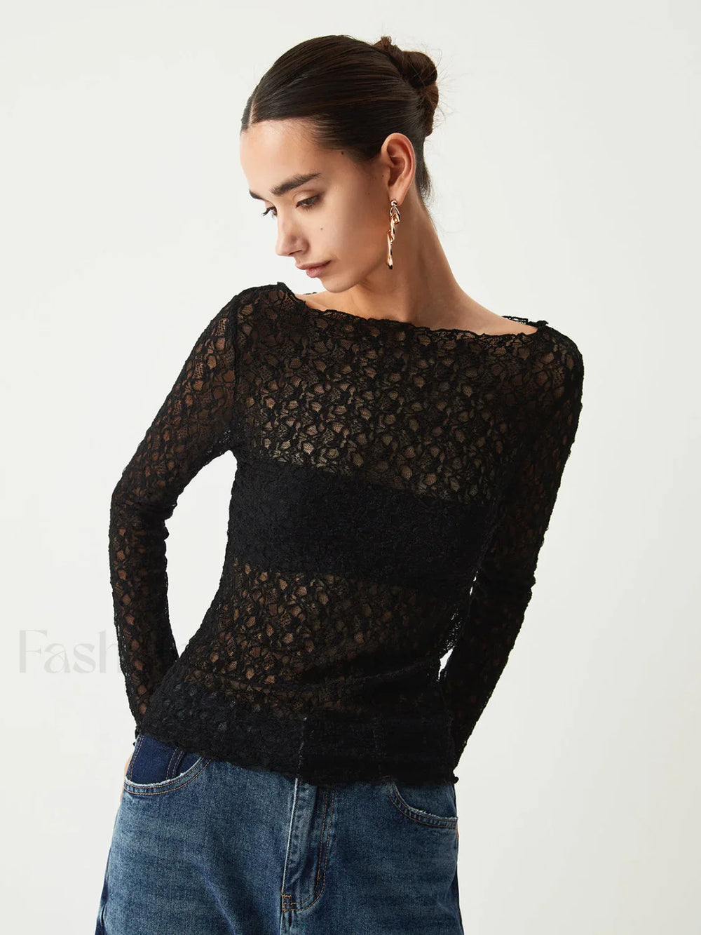 Sheer Floral Graceful Long Sleeve Top T Shirts