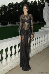 Sheer Lace Slim Fit Bodycon Maxi Dress Black / S