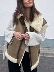 Sherpa Lined Shearling Trendy Leather Flight Vest Brown / XS Vests
