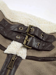 Sherpa Lined Shearling Trendy Leather Flight Vest Vests