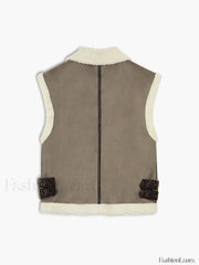Sherpa Lined Shearling Trendy Leather Flight Vest Vests