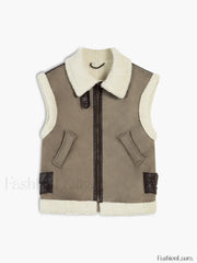 Sherpa Lined Shearling Trendy Leather Flight Vest Vests