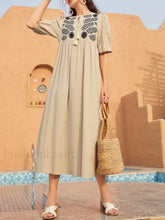 Short Sleeve Printed Boho Dress Apricot / S