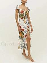 Short Sleeve Slit Floral Dress