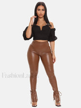 Side Slit PU Pants Coffee / M Pants