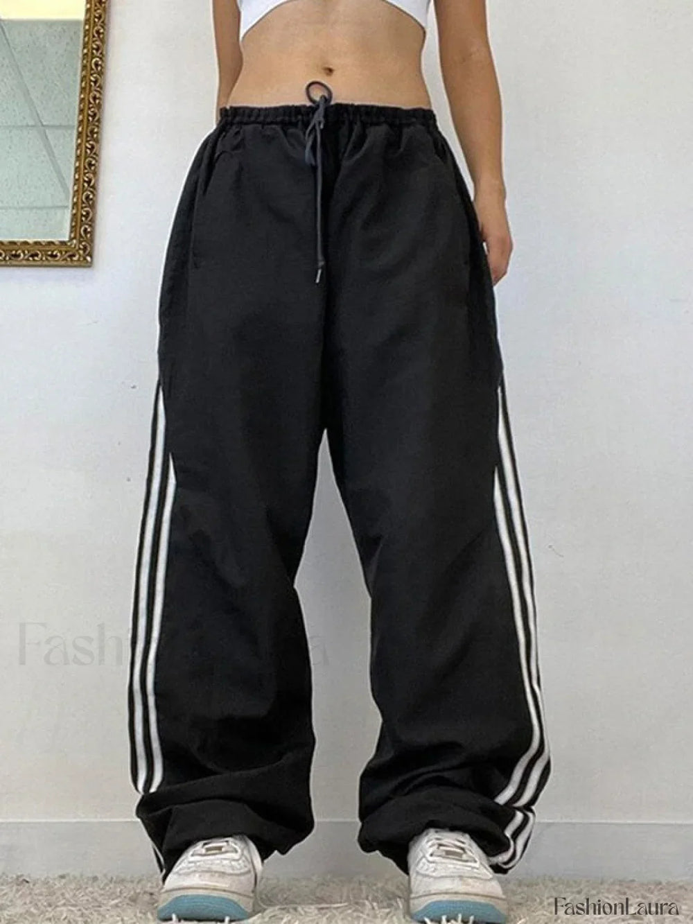 Side Stripe Wide Leg Pants Black / S Wide Leg Pants