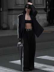 Side Striped Graceful Long Sleeve Blazer Black / XS Blazers