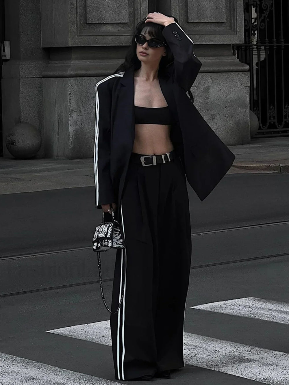 Side Striped Graceful Long Sleeve Blazer Black / XS Blazers