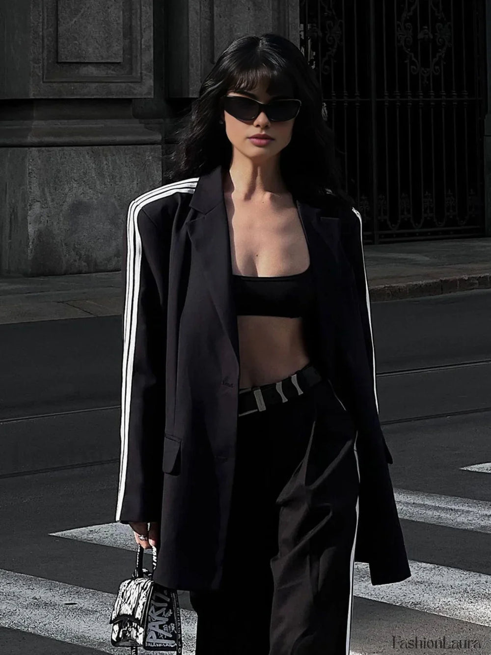 Side Striped Graceful Long Sleeve Blazer Blazers