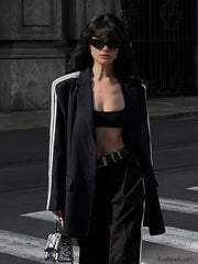 Side Striped Graceful Long Sleeve Blazer Blazers