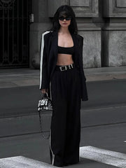 Side Striped Graceful Long Sleeve Blazer Blazers