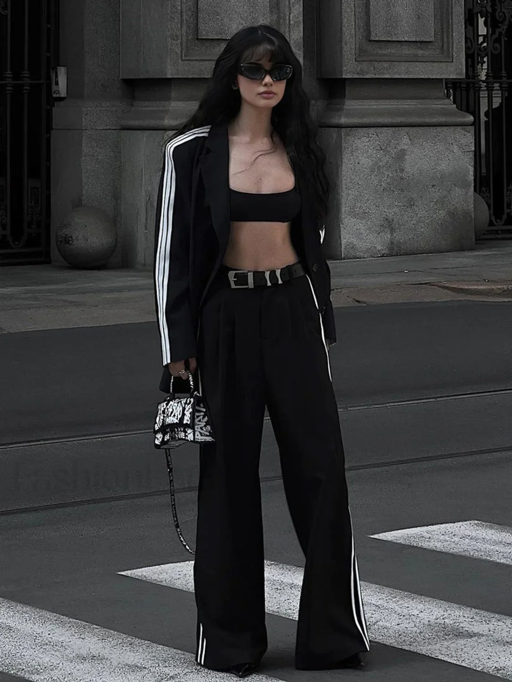 Side Striped Graceful Long Sleeve Blazer Blazers