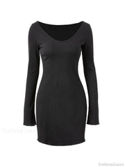 Simple Knitted Long Sleeve Mini Dress Mini Dresses