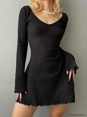 Simple Knitted Long Sleeve Mini Dress Mini Dresses