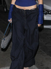 Size Friendly Low Waist Parachute Cargo Pants Black / S Cargo Pants