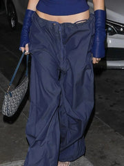 Size Friendly Low Waist Parachute Cargo Pants Navy Blue / S Cargo Pants