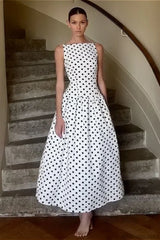 Sleeveless Polka Dot Casual Maxi Dress